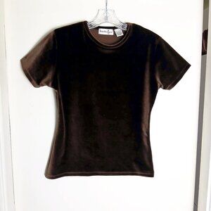 Vintage 90's Dark Brown Velvet Short Sleeve Crew Neck Top Simple & Sensual Sz S